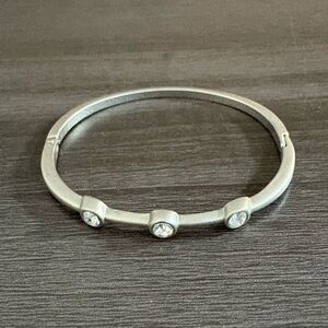 Brushed Silver Crystal Hinged Bangle Bracelet